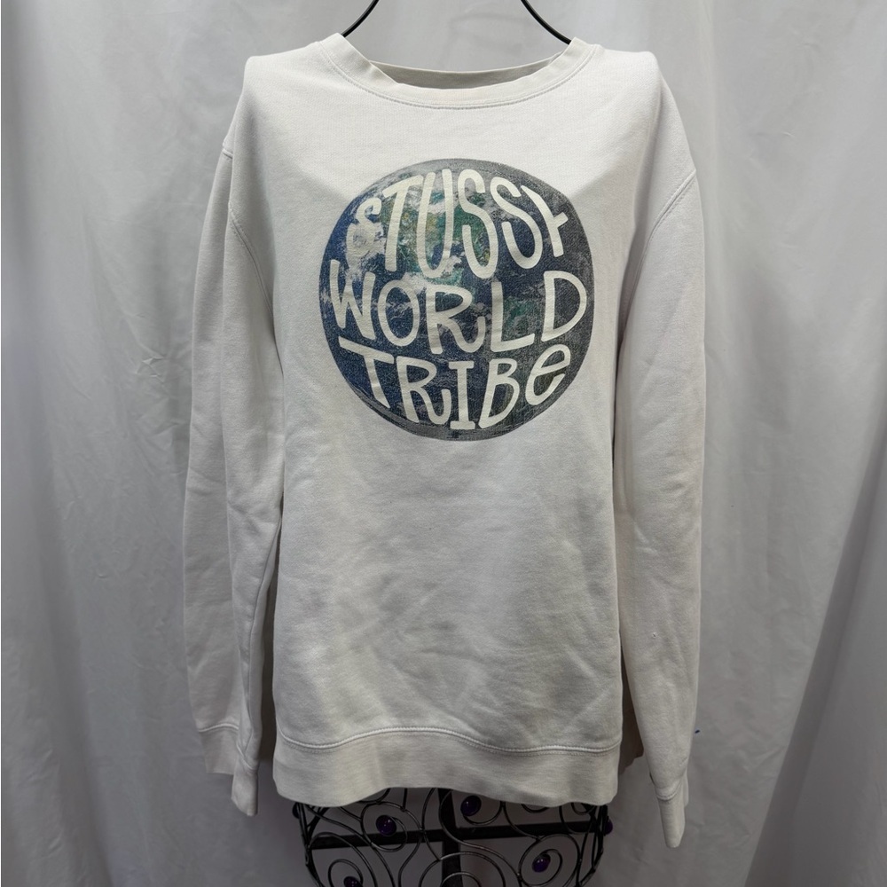 Stussy World Tribe white crewneck sweatshirt size L